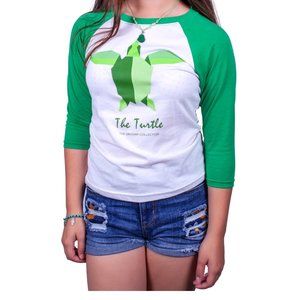 Green Turtle Origami Youth Baseball Tee